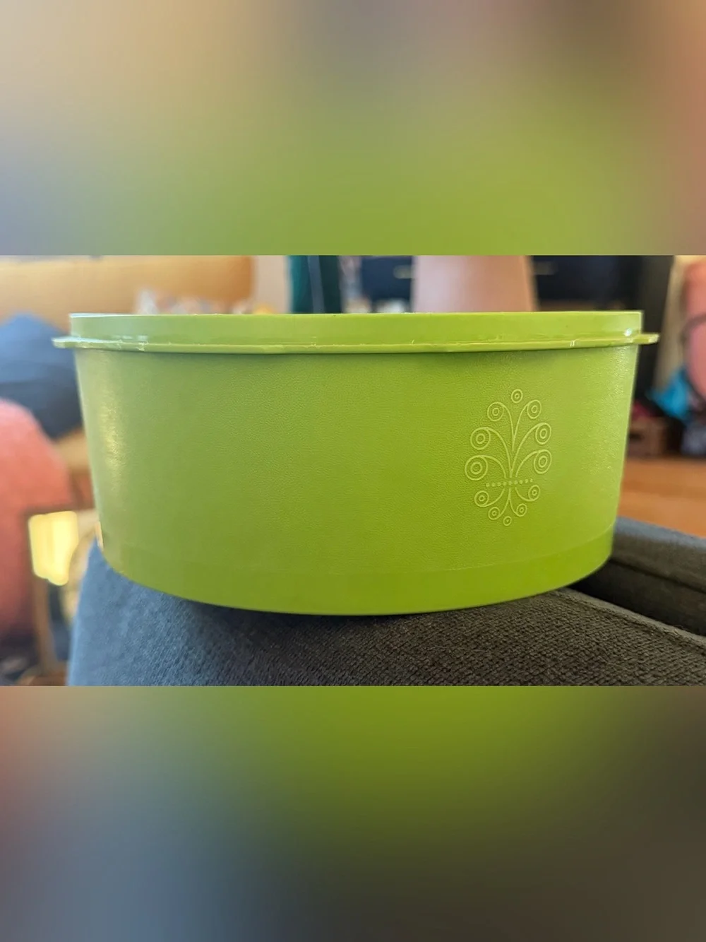 Vintage Tupperware Medallion Servalier Canister Green Apple, No Lid, #1204, 8”